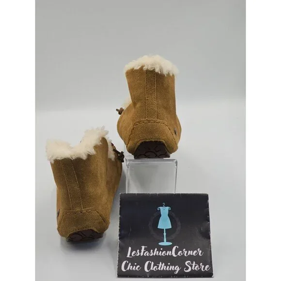 UGG Kid's Tan Suede Alena Shearling-Lined Moccasin Slippers Size 3 2513 - Picture 7 of 16